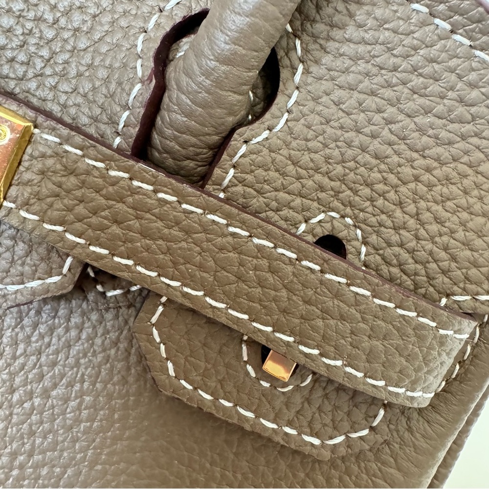 *NO STRAP | Taupe Mini 20 Leather Top Handle w/ Gold Structured Satchel Bag C3 - Picture 6 of 17